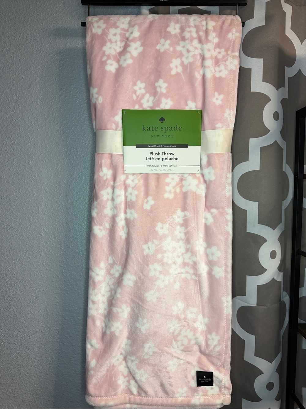 kate spade Pink and White Floral Plush Throw